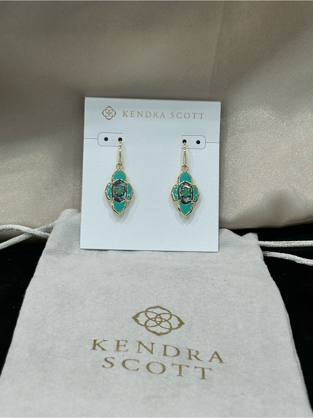 Kendra Scott Teal and Gold Drop Earrings